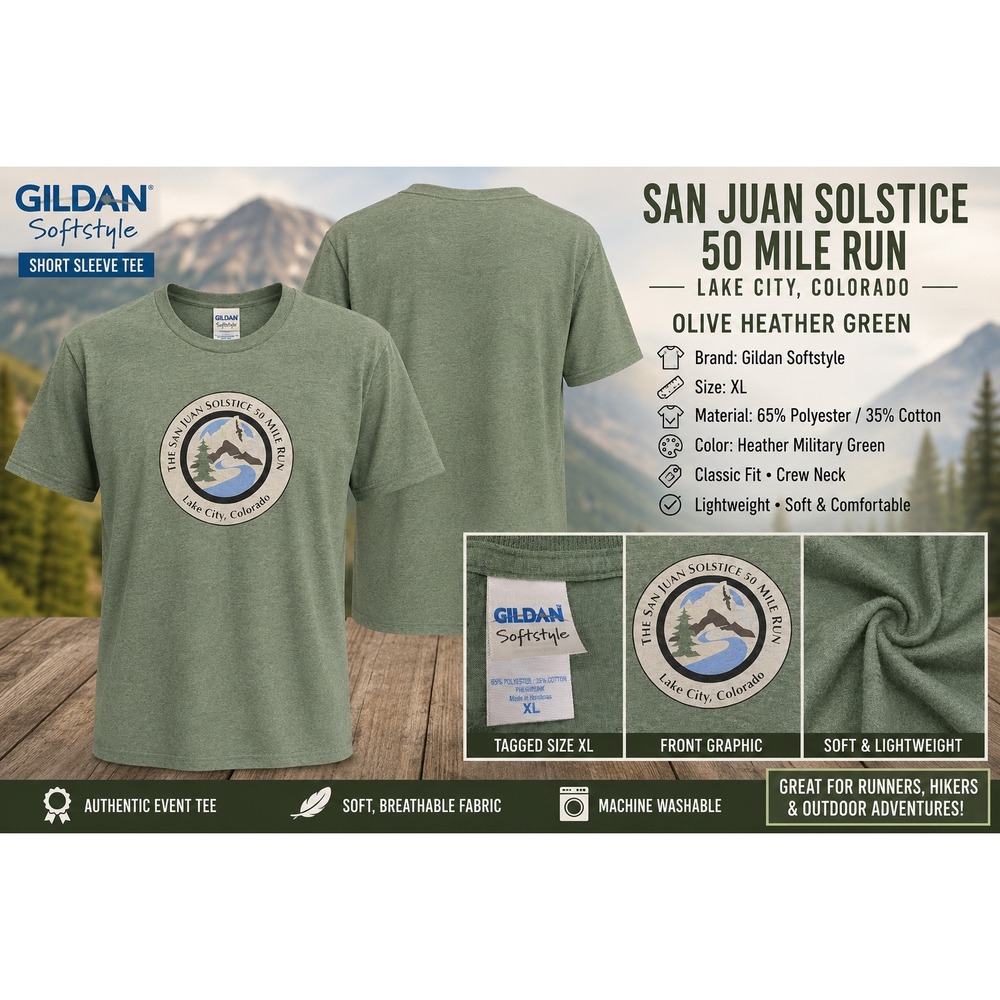 Gildan Softstyle San Juan Solstice 50 Mile Run Tee Green XL Lake City Colorado